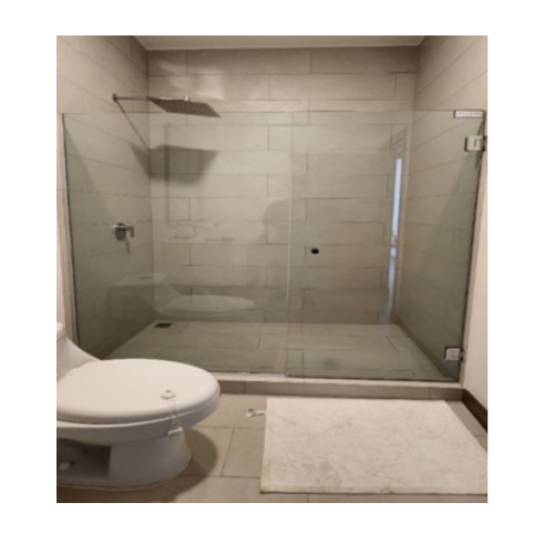 MAMPARA BAÑO COMPARTIDO-SISTEMA FIJO-PUERTA ABATIBLE